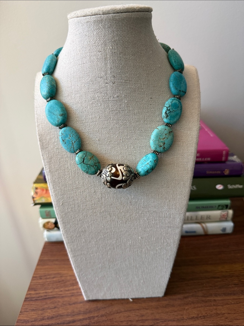 Tibetan Style Howlite Statement Chocker Necklace with Toggle Closure